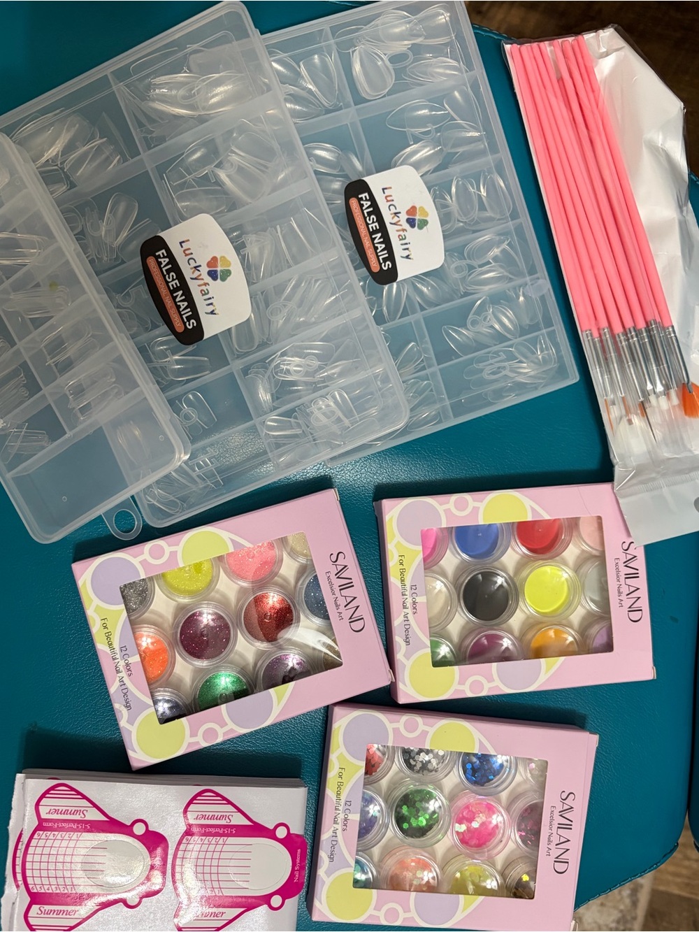 Saviland Nail Art Glitter and Clear False Nail Kit